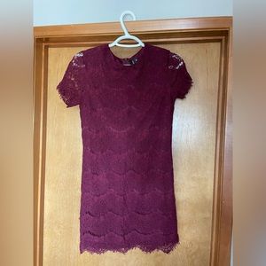 Lulu’s Take Me to Brunch burgundy lace shift dress XS